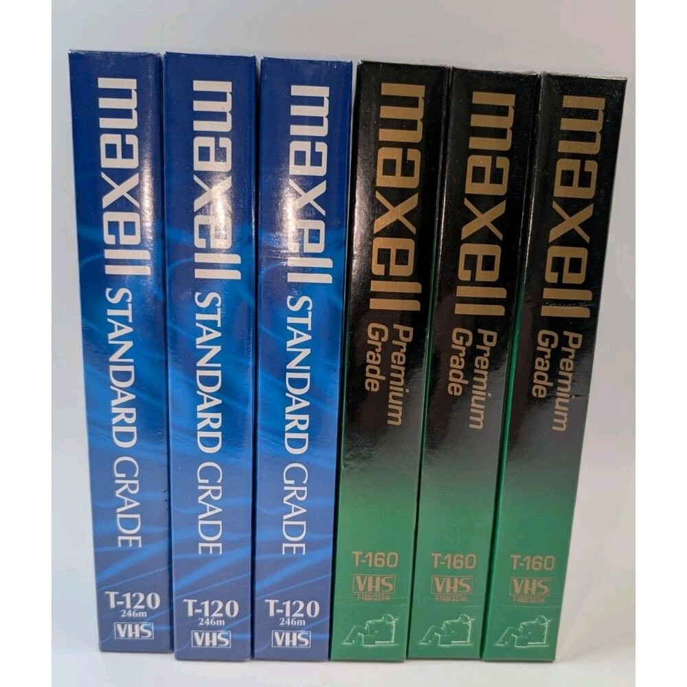 Maxell VHS Tape Lot 6 Sealed T-120 Standard & T-160 Premium Blank Video Cassette